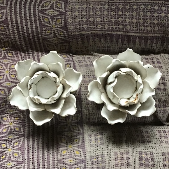 Anthropologie Other - Anthropologie lotus candle HOLDERS white ceramic SHABBY chic decor